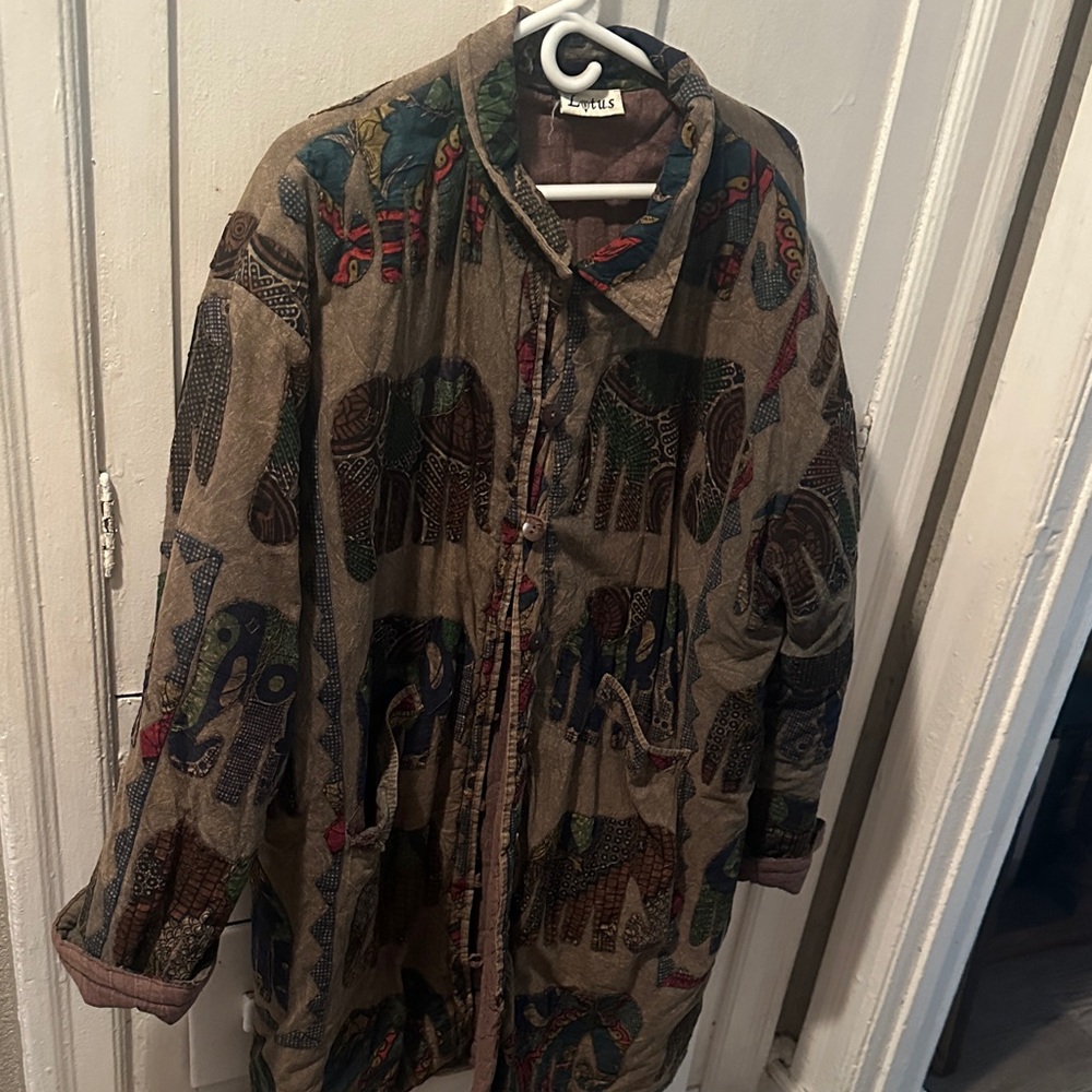 Vintage Colorful Elephant Print Utility Jacket